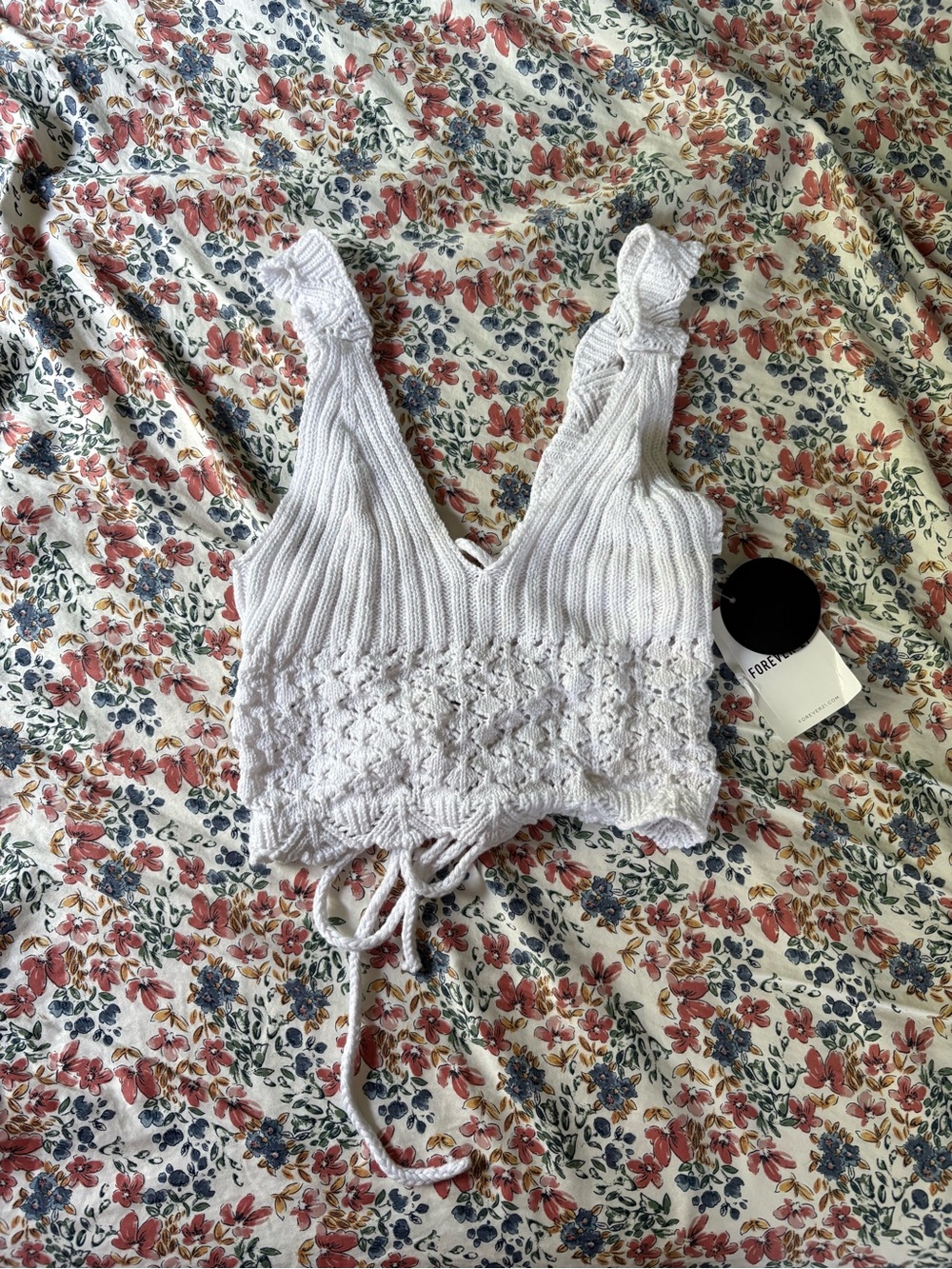 Forever 21 White Knit Crochet Crop Bralette